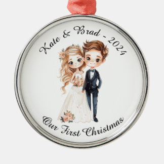 Personalized Wedding Couple, Our First Christmas Metal Ornament