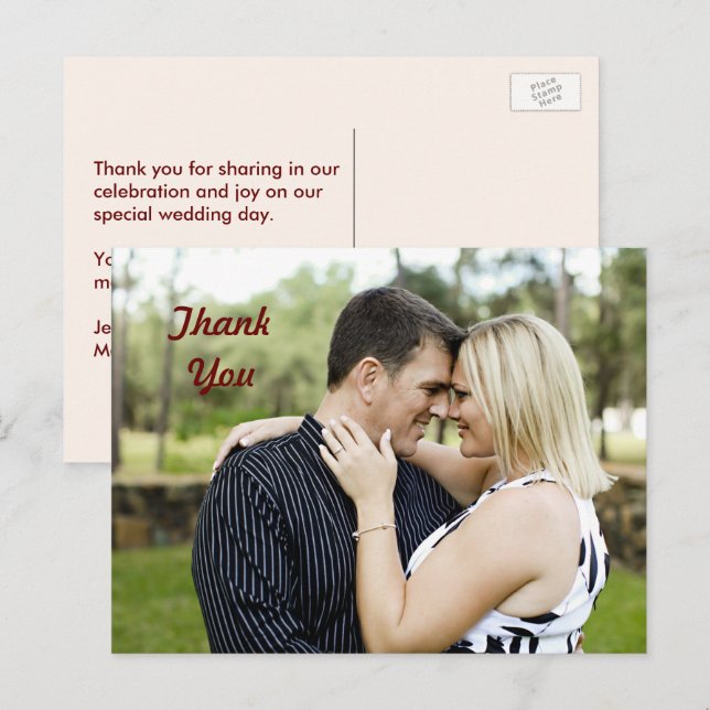 Personalized Wedding Couple Photo Thank You Postcard (Front/Back)