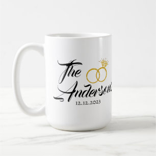 Personalized Wedding Couple Ring Favor Name Date Coffee Mug