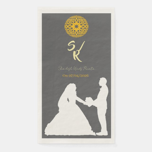 Personalized Wedding Couple Silhouette Monogram  Paper Guest Towels (Front)