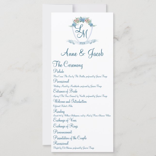 Personalized Wedding Crest with Hydrangeas (Front)