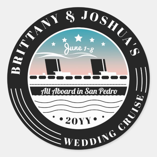 Personalized Wedding Cruise Ship Classic Round Sticker (Front)