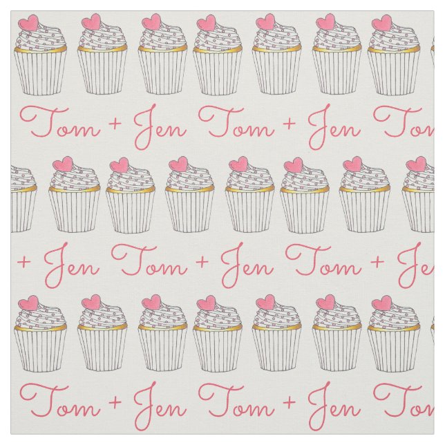 Personalized Wedding Cupcake Pink Heart Love Fabric (Swatch)