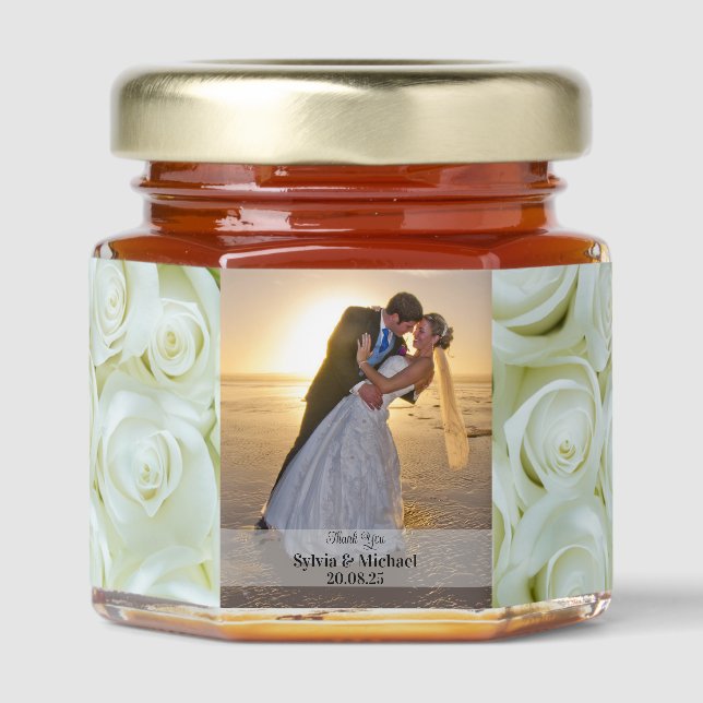 Personalized Wedding Custom Photo Honey Jar Favors (Front)