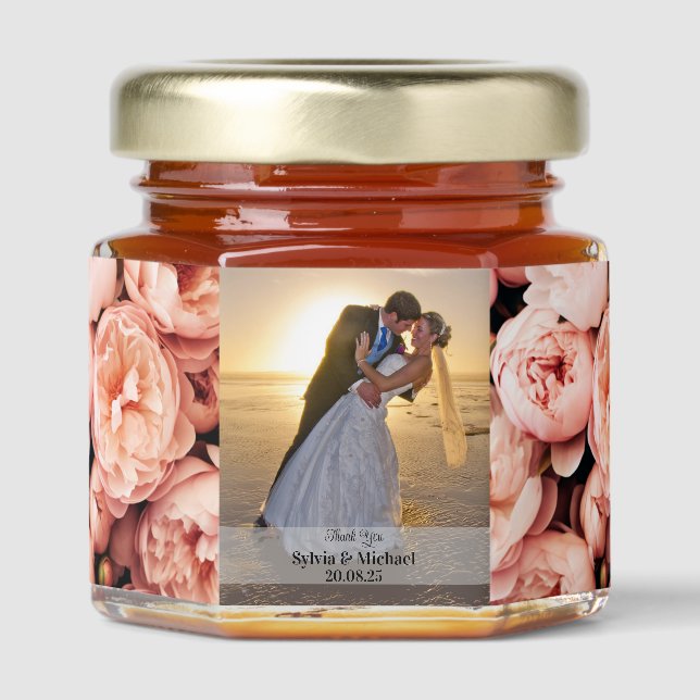 Personalized Wedding Custom Photo Honey Jar Favors (Front)