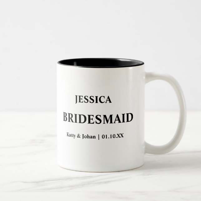 Personalized Wedding Date and Names Bridesmaid Two-Tone Coffee Mug (Right)