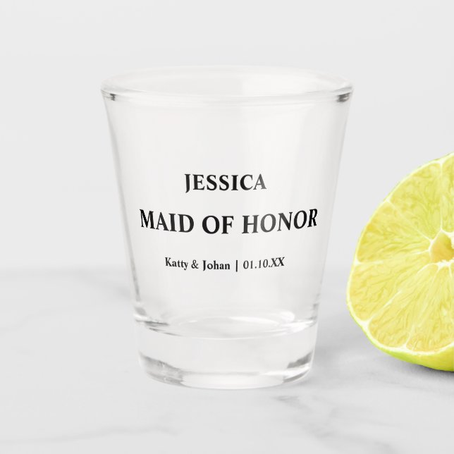 Personalized Wedding Date and Names Maid of Honor Shot Glass (Front)