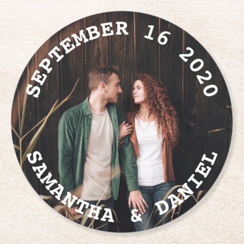 Personalized Wedding Date and Photo Round Paper Coaster