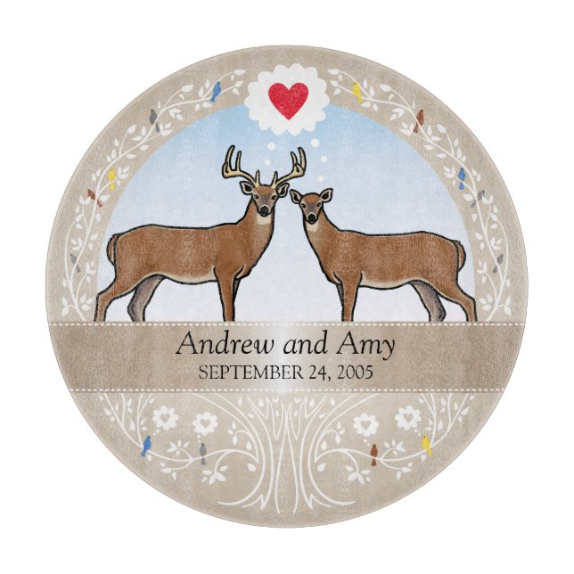Personalized Wedding Date Anniversary, Buck & Doe Cutting Board (Front)