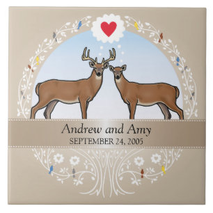 Personalized Wedding Date Anniversary, Deer Ceramic Tile