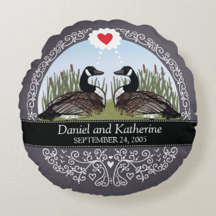 Personalized Wedding Date Anniversary, Geese Round Pillow
