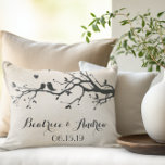 Personalized Wedding Date Anniversary Love Birds Decorative Pillow<br><div class="desc">Lovely simplicity-oriented silhouette love birds on sprouting branches Couple's Names Wedding Date Anniversary keepsake Vintage Accent Pillow design.</div>