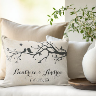 Personalized Wedding Date Anniversary Love Birds Decorative Pillow