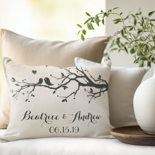 Personalized Wedding Date Anniversary Love Birds Decorative Pillow