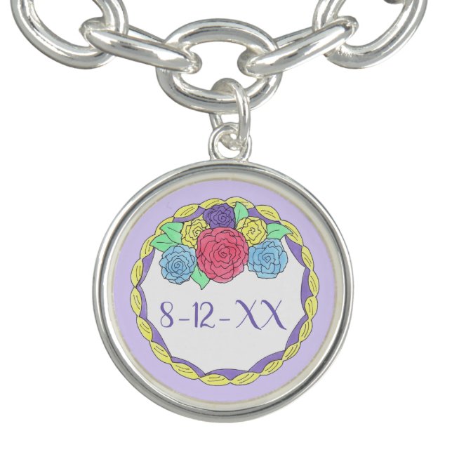 Personalized Wedding Date Cake Bridesmaid Gift Charm Bracelet (Design)