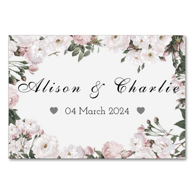 Personalized Wedding Date Floral Table Card (Front)