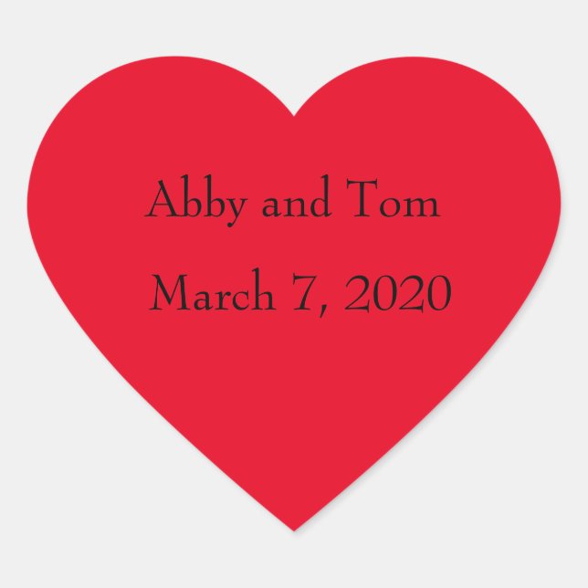 Personalized Wedding Date Red Heart Stickers (Front)