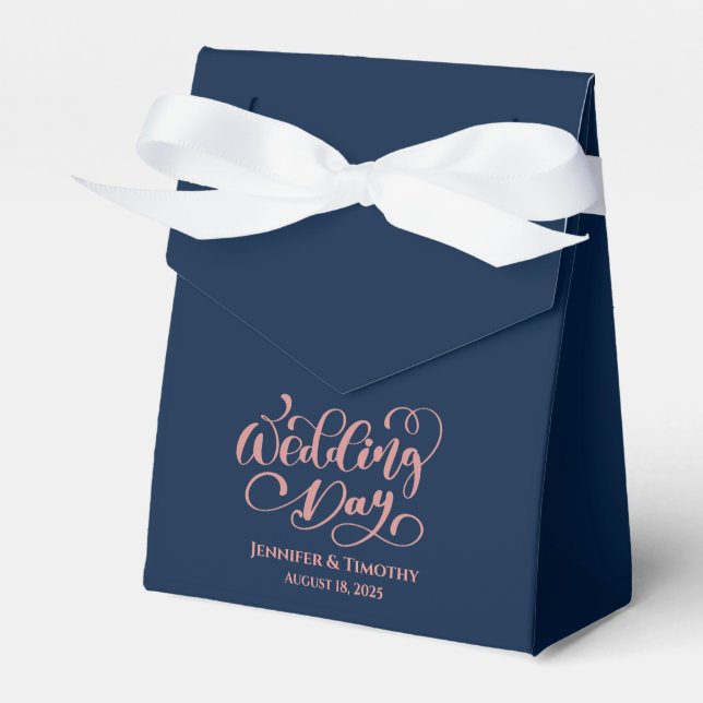 Personalized  Wedding Day Elegant Navy Blue Favor Boxes (Front Side)