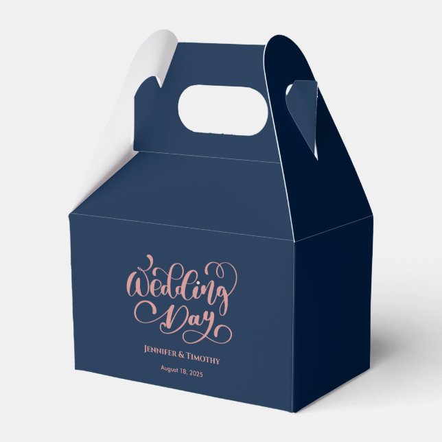 Personalized  Wedding Day Elegant Navy Blue Favor Boxes (Front Side)