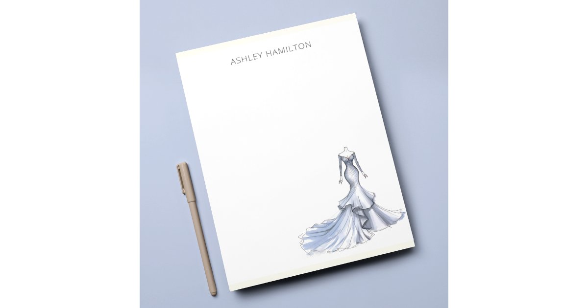 Personalized Wedding Dress Sketch Note Card | Zazzle