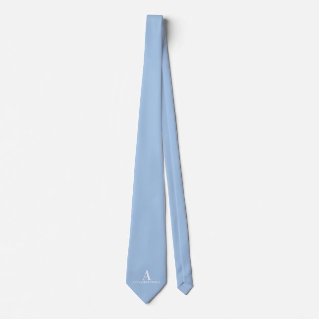 Personalized Wedding Dusty Blue Monogram & Name Neck Tie (Front)