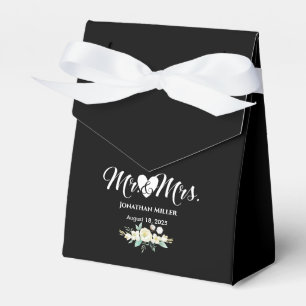 Personalized Wedding Elegant Black White Floral Favor Boxes