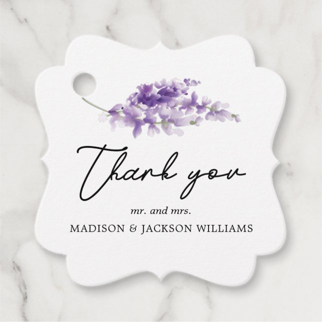 Personalized Wedding Elegant Lavender Favor Tags (Front)