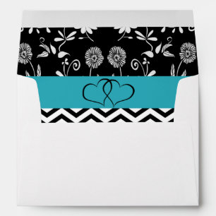 Personalized Wedding Envelope Blue and Black Heart