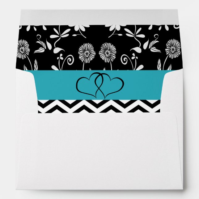 Personalized Wedding Envelope Blue and Black Heart (Back (Bottom))