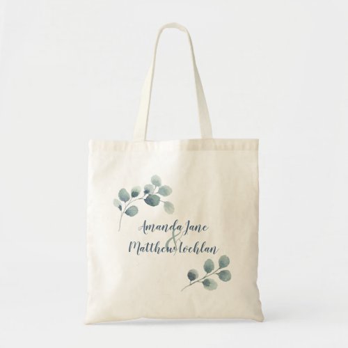 Personalized Wedding Eucalyptus Calligraphy Tote Bag