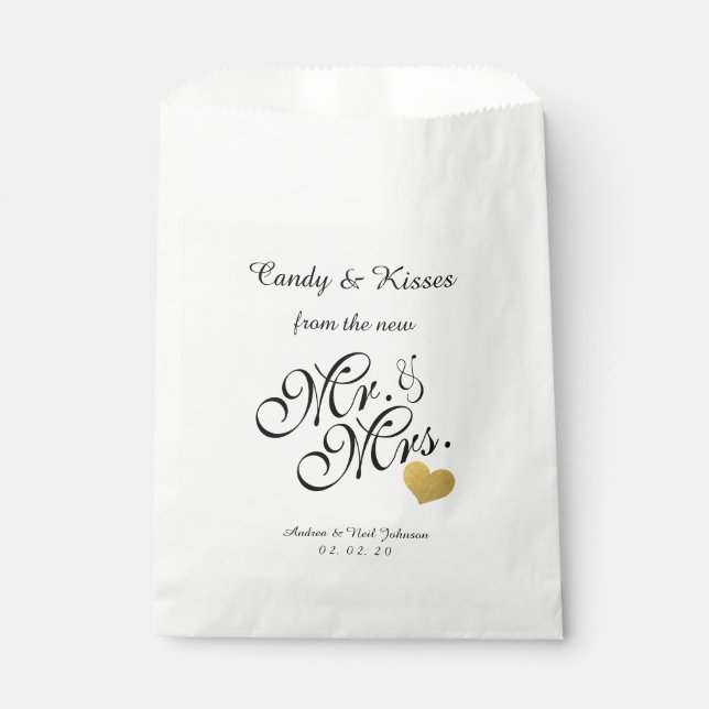 Personalized Wedding Favor Bag Candy Kisses Mr Mrs (Front)