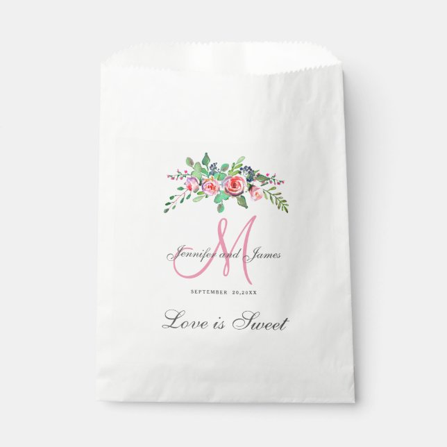Personalized Wedding Favor Bag - Floral Monogram (Front)
