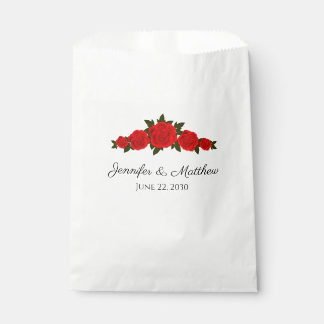 Personalized Wedding Favor Bag with Red Roses (Front)