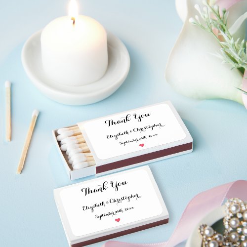 Personalized Wedding Favor Elegant Thank You Heart Matchboxes