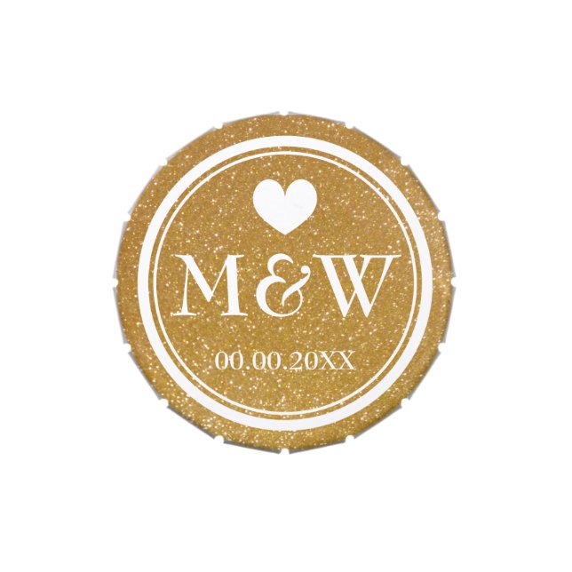 Personalized wedding favor gold glitter heart candy tin (Top)