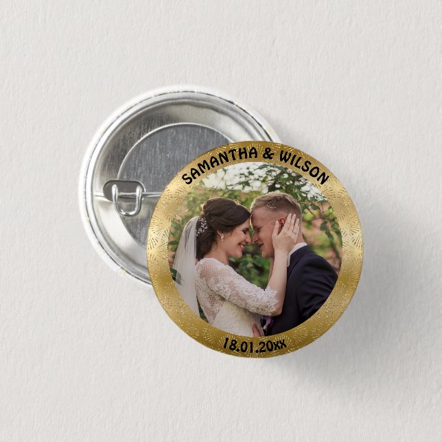 Personalized Wedding Favor | Gold |Photo Button (Front & Back)