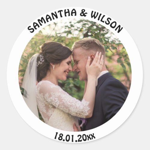 Personalized Wedding Favor  Gold Photo Classic Round Sticker