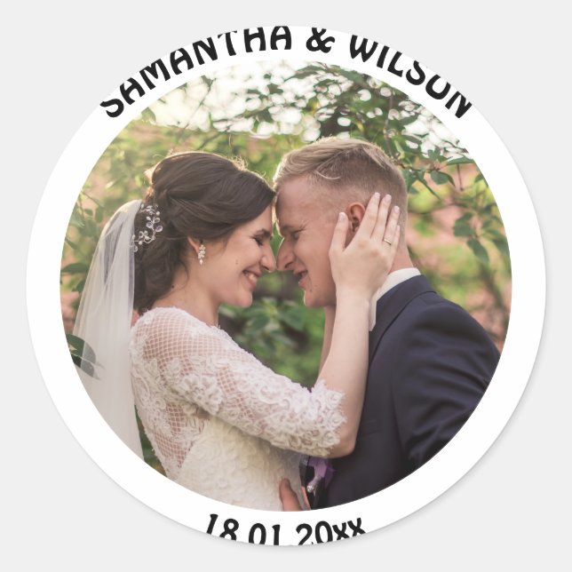 Personalized Wedding Favor | Gold |Photo Classic Round Sticker (Front)