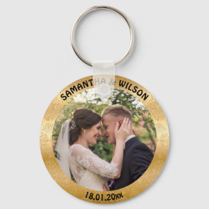 Personalized Wedding Favor   Gold  Photo Keychain