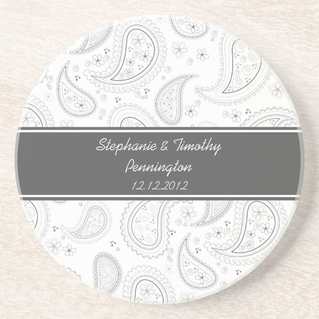 Personalized wedding favor paisley coaster (Front)