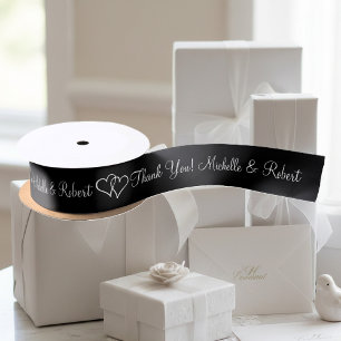 Personalized wedding favor ribbon with cute hearts