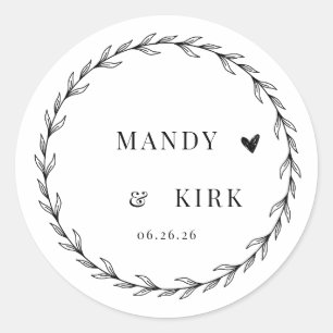 Personalized Wedding Favor Sticker Laurel Wreath