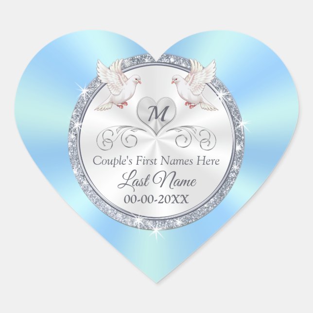 Personalized Wedding Favor Stickers, Heart Shaped Sticker (Front)