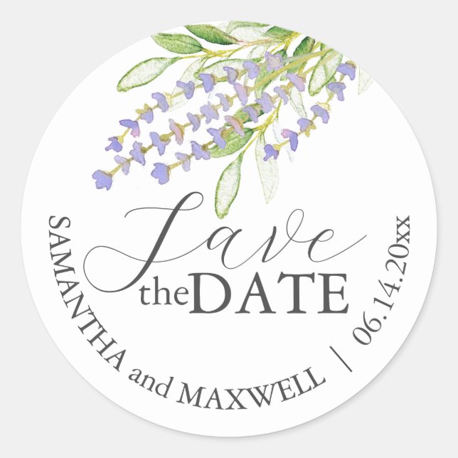 Personalized Wedding Favor Stickers Lavender (Front)