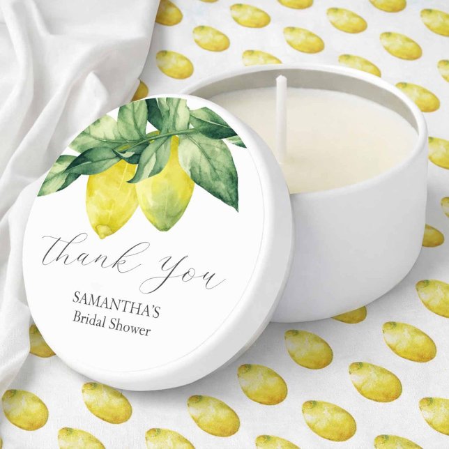 Personalized Wedding Favors Lemon Theme Mini Candle Favors (Lemon themed bridal shower candle favor with watercolor lemons and personalized lid)