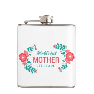 Personalized Wedding Floral World's Best Mom Flask