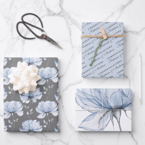 Personalized Wedding Floral Wrapping Paper Sheets