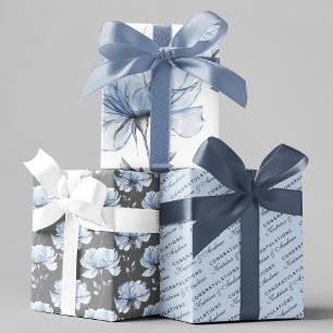 Personalized Wedding Floral Wrapping Paper Sheets