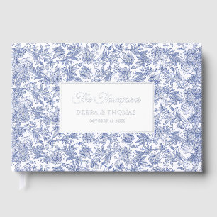 Personalized Wedding French Toile Blue Floral Foil Guest Book