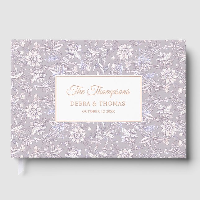 Personalized Wedding French Toile Pink Floral Foil Guest Book (Front)